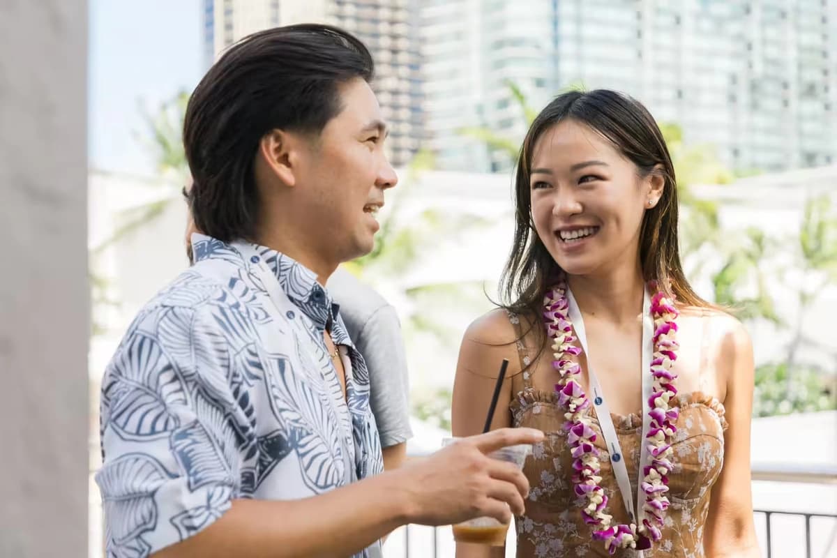 People connecting at a Hawaii Tech Week gathering