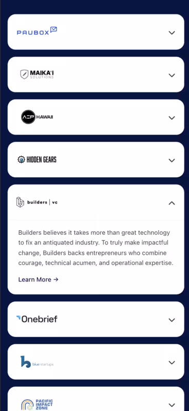 Hawaii Tech Week sponsor page on mobile