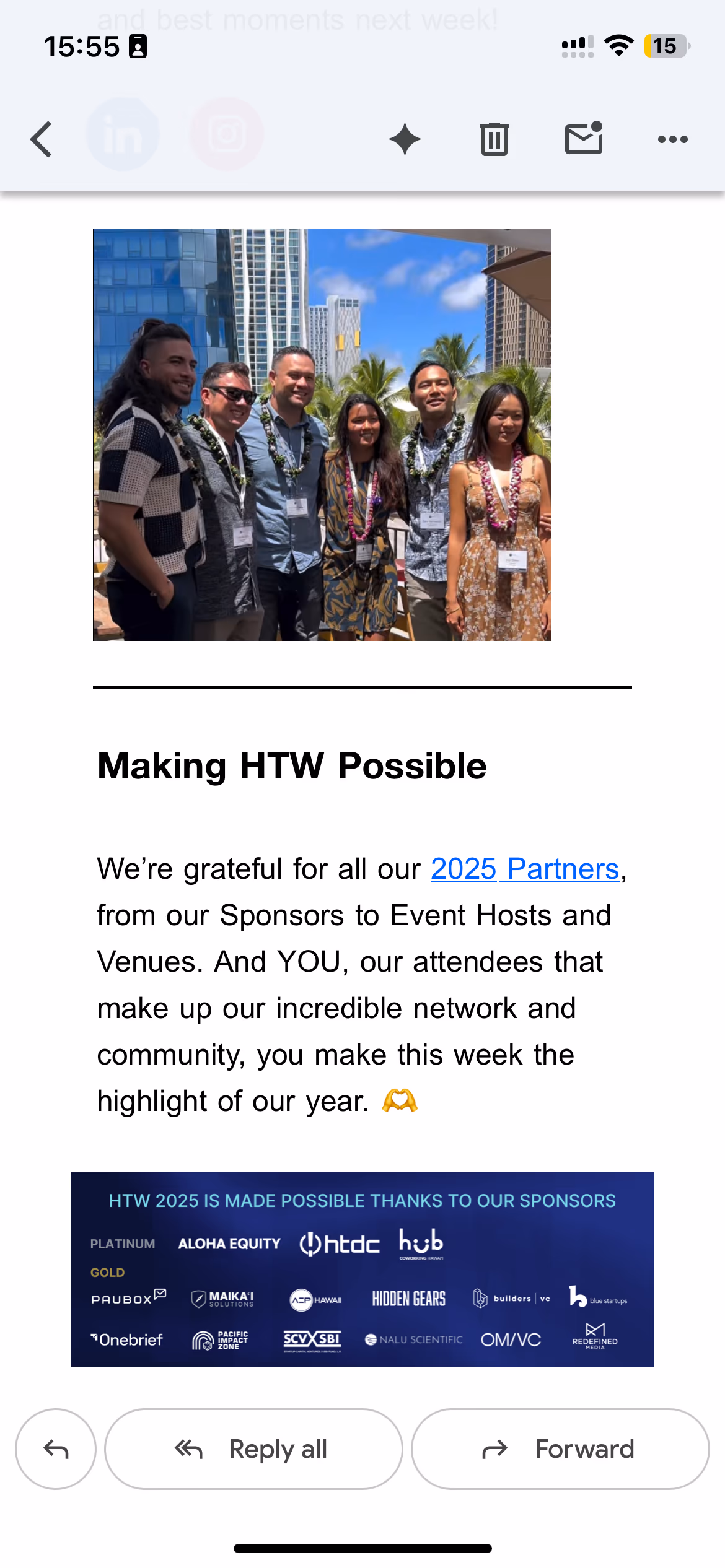Hawaii Tech Week email newsletter with sponsor branding