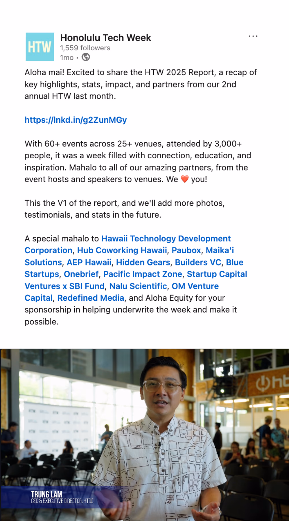 Hawaii Tech Week social post featuring sponsors