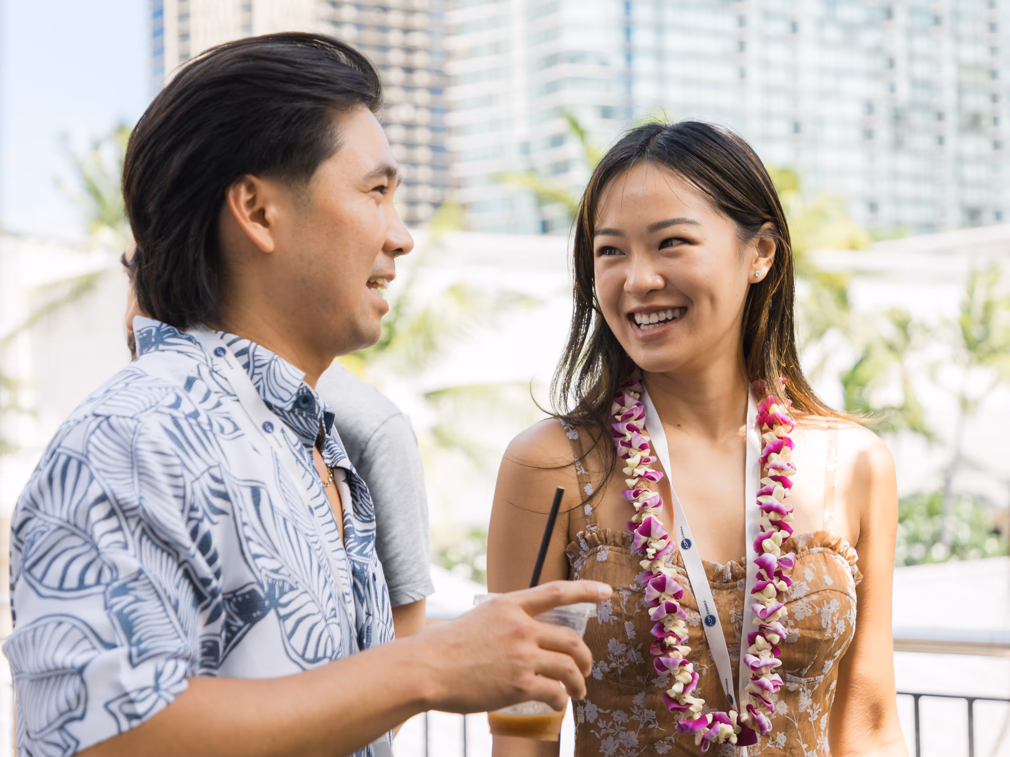 Hawaii Tech Week attendees connecting outdoors in Honolulu
