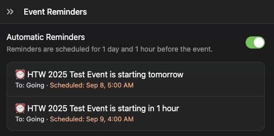 Luma event reminder settings